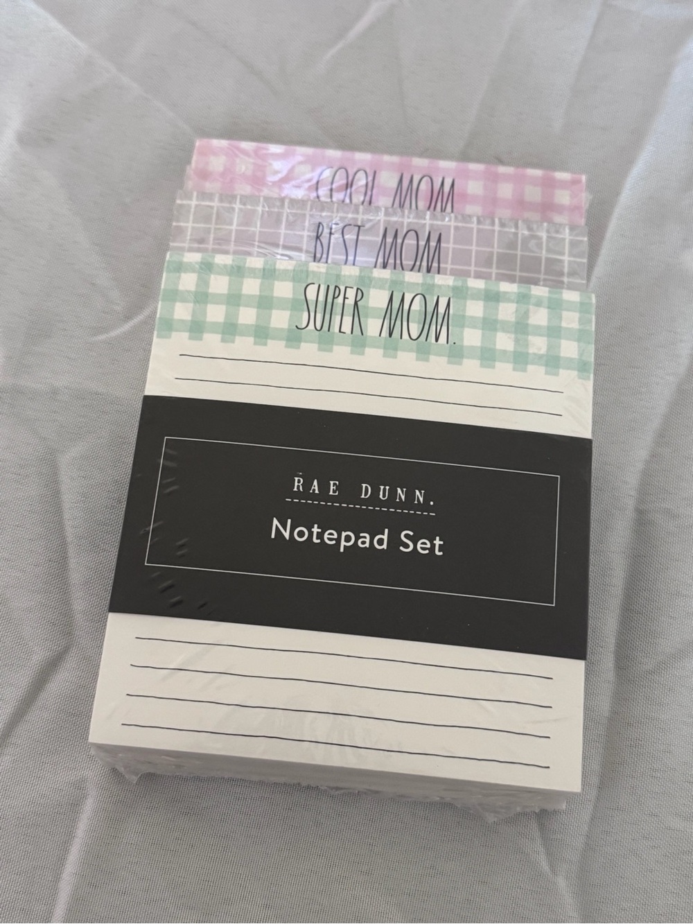 Rae Dunn "Mom" Notepad Set - Pastel Pink, Lavender, Mint plaid print- moms day -